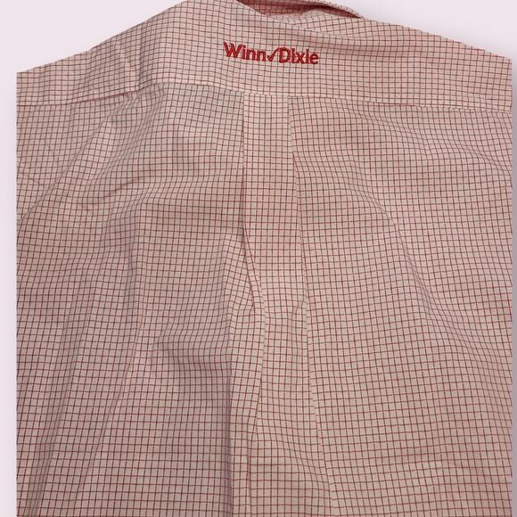 NWT Winn-Dixie Men’s L 17.5 Red Check Button-Down Shirt Embroidered Logo Career - Picture 4 of 9